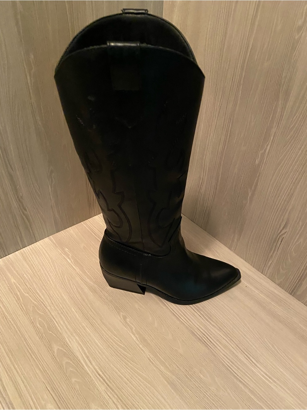Tall Black Heeled Western Boots with Pointed Toe - Picture 2 of 8